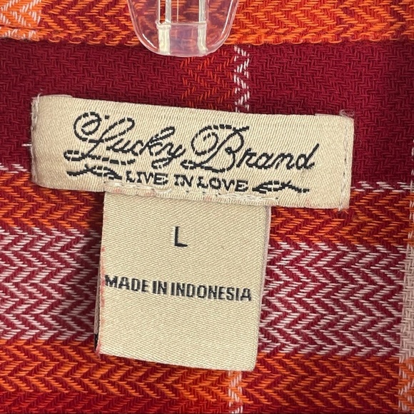 Lucky Brand Red Multi-Color Plaid Long Sleeve Button Up Shirt - Sz L - Picture 3 of 14
